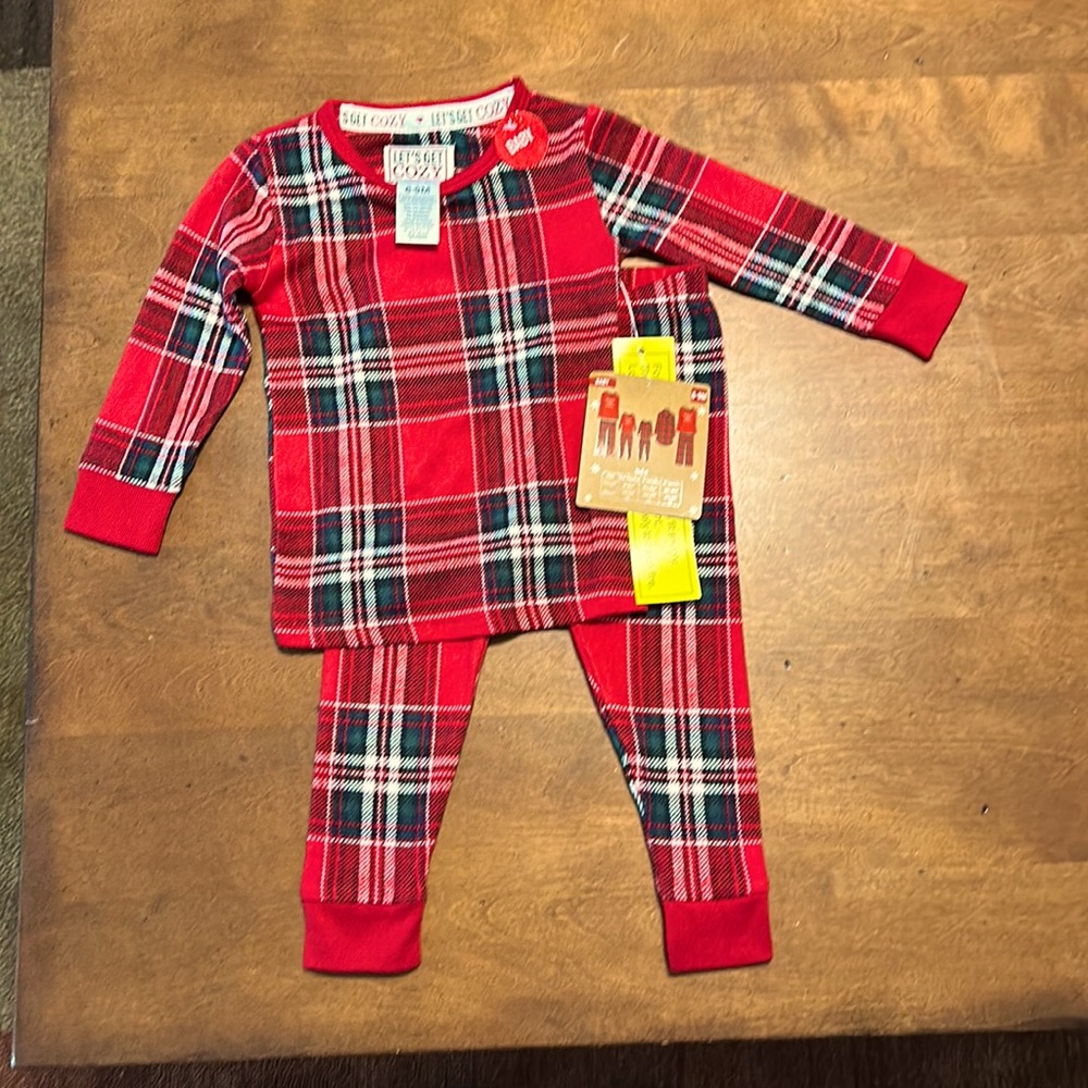 Red Green plaid 2 piece winter unisex pajama set
